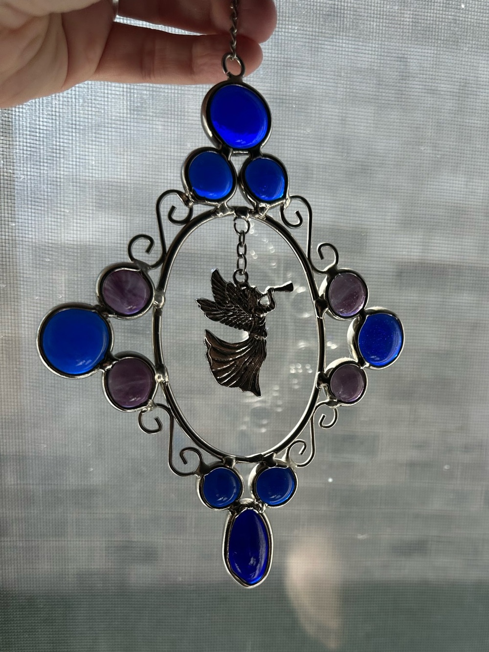Angels Blue and Purple Glass Angel Brooch Pendant